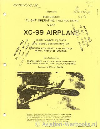 Handbook Flight Operating Instructions Convair XC-99 Airplane